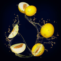 Fototapeta premium Juicy delicious yellow melon with bursts of juice full of vitamins