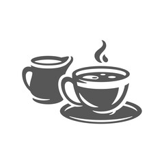 Aromatic hot coffee drink in porcelain cup with milk jug for morning breakfast vintage icon vector