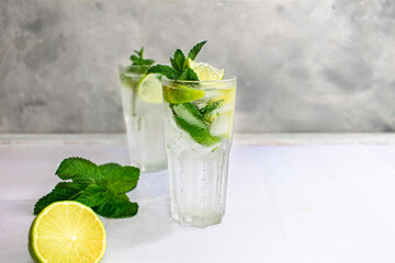 Mojito summer refreshing cocktail with ice, lime and mint