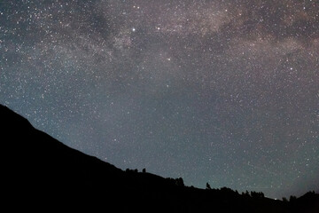 Night landscape. The Milky Way Galaxy in front of a mountain peak