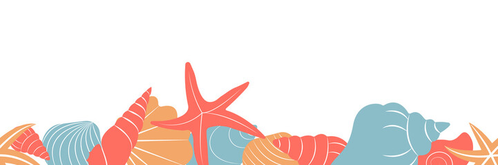 summer seahells flat design. background with place for text. vector colorful illustration
