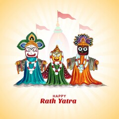 Lord jagannath for balabhadra and Subhadra on annual rathayatra in odisha festival card design