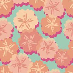 seamless hand drawn cute flower pattern on green background , greeting card or fabric