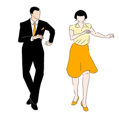 スーツの男性とダンスをする女性　黄