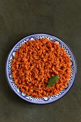 Jollof Rice. Traditional Nigerian spicy rice dish. National Jollof Rice day.