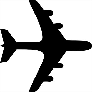 Vector, Image of airplane silhouette icon, black and white color, transparent background