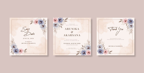 Beautiful rustic wedding invitation square set template