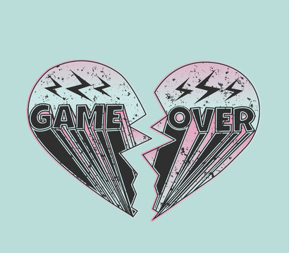 game over, broken heart in 80s style