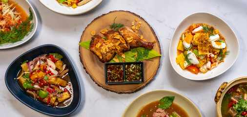 Mixed Thai Food Selections Salads, Grilled Chicken 