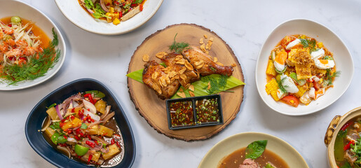 Mixed Thai Food Selections Salads, Grilled Chicken 