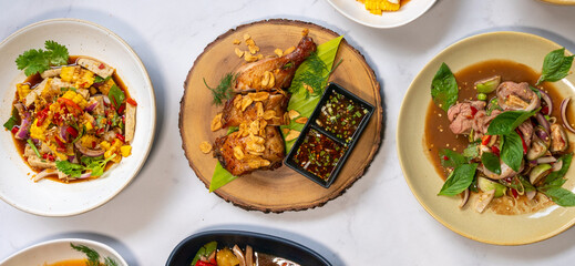 Mixed Thai Food Selections Salads, Grilled Chicken 