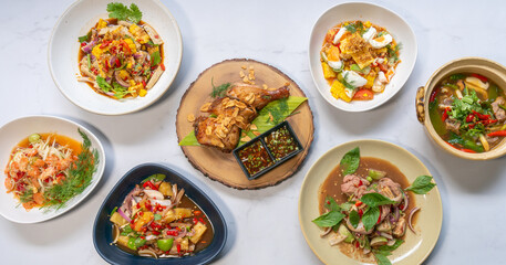Mixed Thai Food Selections Salads, Grilled Chicken 