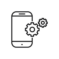 Editable smartphone setup cog gear line icon. Vector illustration isolated on white background. using for website or mobile app