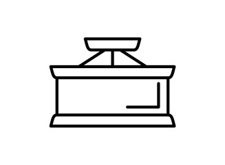 Modern ceiling lamp with rectangle lampshade. Flush mount light. Home or office lighting fixture. Line vector icon.