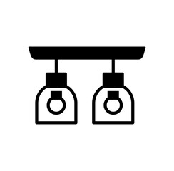 Obraz premium Ceiling lamp with 2 lampshades and bulbs. Flush mount light. Home lighting fixture in rustic style. Flat silhouette vector icon.