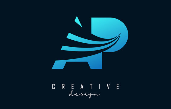 Creative blue letters Ap A p logo with leading lines and road concept design. Letters with geometric design.