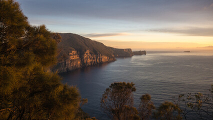 View at sunrise from the deck of Munro cabin on Cape Pillar along the Three Capes Track in south-east Tasmania