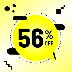 56 percent off, big promotion, yellow balloon black detail