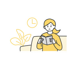ソファで読書する女性のイラスト素材