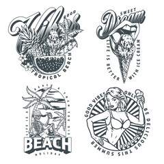 Beach holiday set stickers monochrome