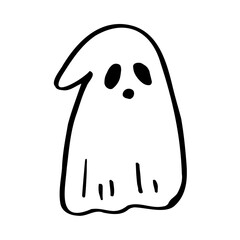 Doodle cute ghost. Halloween print black on white. Vector illustration