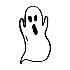 Doodle cute ghost. Halloween print black on white. Vector illustration