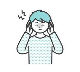 頭痛がする男の子のイラスト素材
