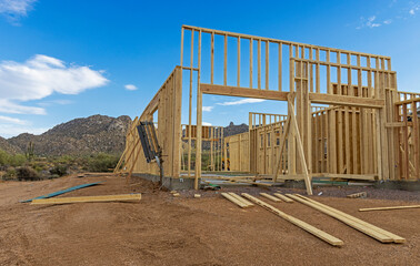Wood Framing Of Custom Home Construction Site In North Scottsdale Arizona