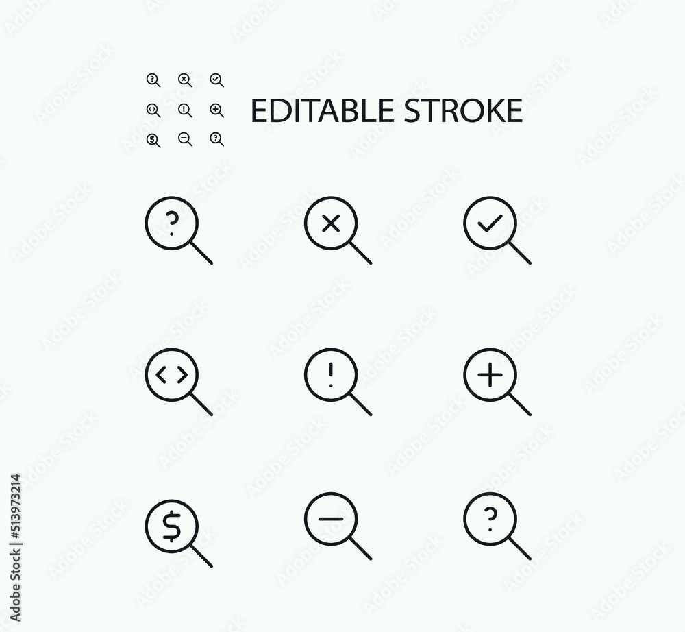 Poster simple set of search related vector line icons. contains such icons as searchers and tools. editable