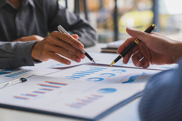 Bookkeeper accountant or financial expert, male economist accounting money with statistics graphs...