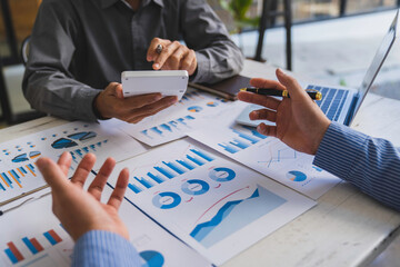 Bookkeeper accountant or financial expert, male economist accounting money with statistics graphs...