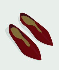 Vector flat image of women's shoes. Burgundy women's ballet flats. Low running shoes. View from above. Design for cards, backgrounds, banners, templates, textiles.