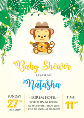 Baby shower card with cute monkey