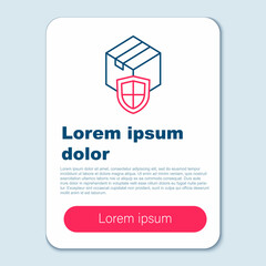 Line Delivery security with shield icon isolated on grey background. Delivery insurance. Insured cardboard boxes beyond the shield. Colorful outline concept. Vector