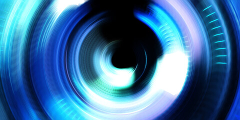 Obraz premium Photography camera concept. Abstract Background. Spinning rays of light. Motion conceptual wallpaper. Graphic digital illustration. Glowing neon rotating lights. Glossy presentation design template.