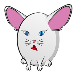 Cute round abstract animal with big ears looking forward.