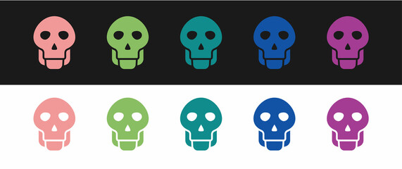 Fototapeta premium Set Skull icon isolated on black and white background. Happy Halloween party. Vector