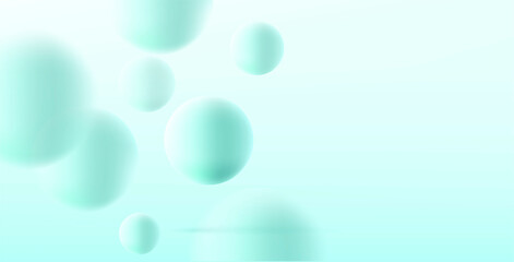 Abstract background with spheres bouncing in the air, soft pastel blue green