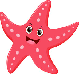 Cartoon pink starfish isolated on white background