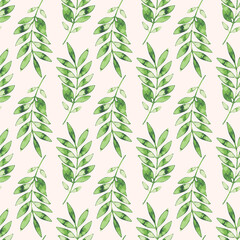 Naklejka na ściany i meble Vector watercolor leaves seamless pattern background. Perfect for fabric, scrapbooking, wallpaper projects.