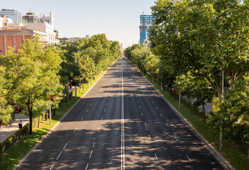 Madrid, Spain; June 28, 2022: Traffic closures in the main streets and avenues of Madrid on the...