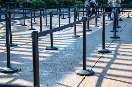 Roped line for crowd control at the entrance of a park