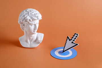 Sculpture head and bust of Michelangelo's David along with modern internet and web technologies...