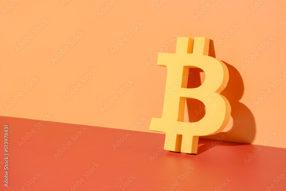Poster bitcoin symbol on a bright background as a concept of money crypto market and blockchain internet te