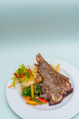 juicy bbq rib steak with garlic mashed potatoes and brocolli
