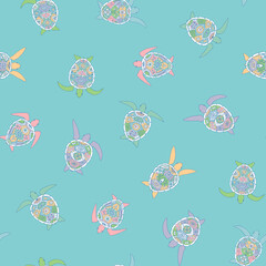 Sea turtles vector seamless pattern