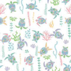 Sea turtles vector seamless pattern