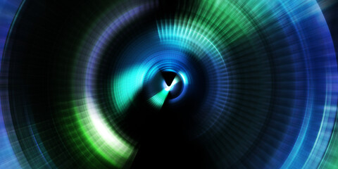 Glowing neon rotating lights. Glossy presentation design template. Photography camera concept. Abstract Background. Spinning rays of light. Motion conceptual wallpaper. Graphic digital illustration.