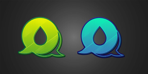 Green and blue Water drop with speech bubbles icon isolated on black background. Vector