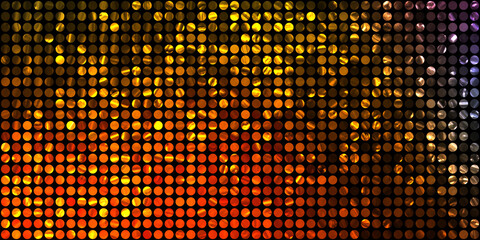 Shining lights party leds on black background. Digital illustration of stage or stadium spotlights. Glowing pattern wallpaper. Glamour background of colorful lights with spotlights.